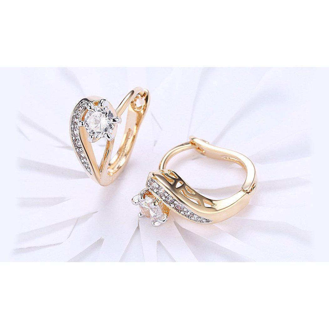14K Gold Plating White Sapphire Curved Harp Clip On Earrings-Accessories Earrings-NXTLVLNYC