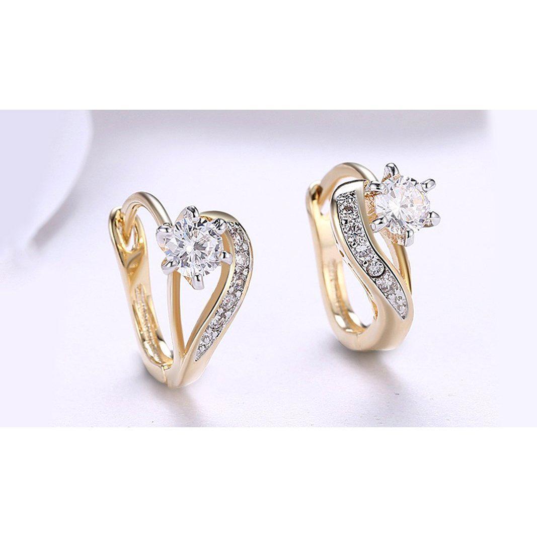 14K Gold Plating White Sapphire Curved Harp Clip On Earrings-Accessories Earrings-NXTLVLNYC