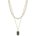 2 Layered Metal Chain Stone Pendant Necklace-NXTLVLNYC