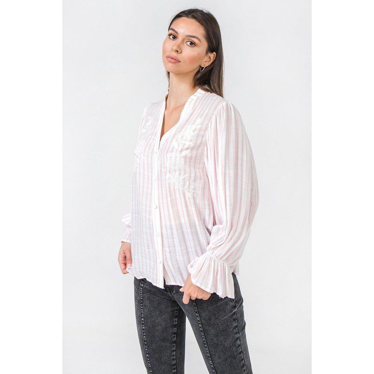 A Floral Eyelet And Solid Mixed Top-Women's Fashion - Women's Clothing - Blouses & Shirts-NXTLVLNYC