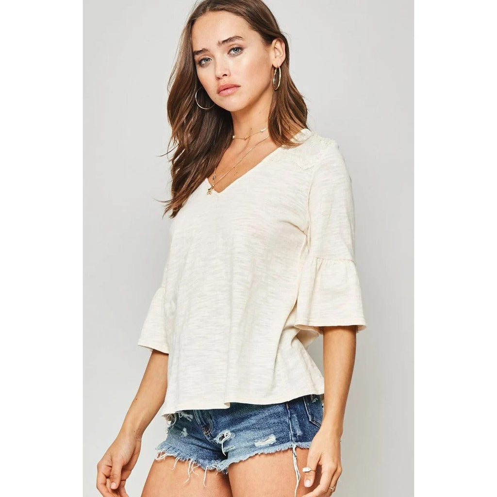 A Knit Top With Deep V Neckline And Yoke Design-Shirts & Tops-NXTLVLNYC