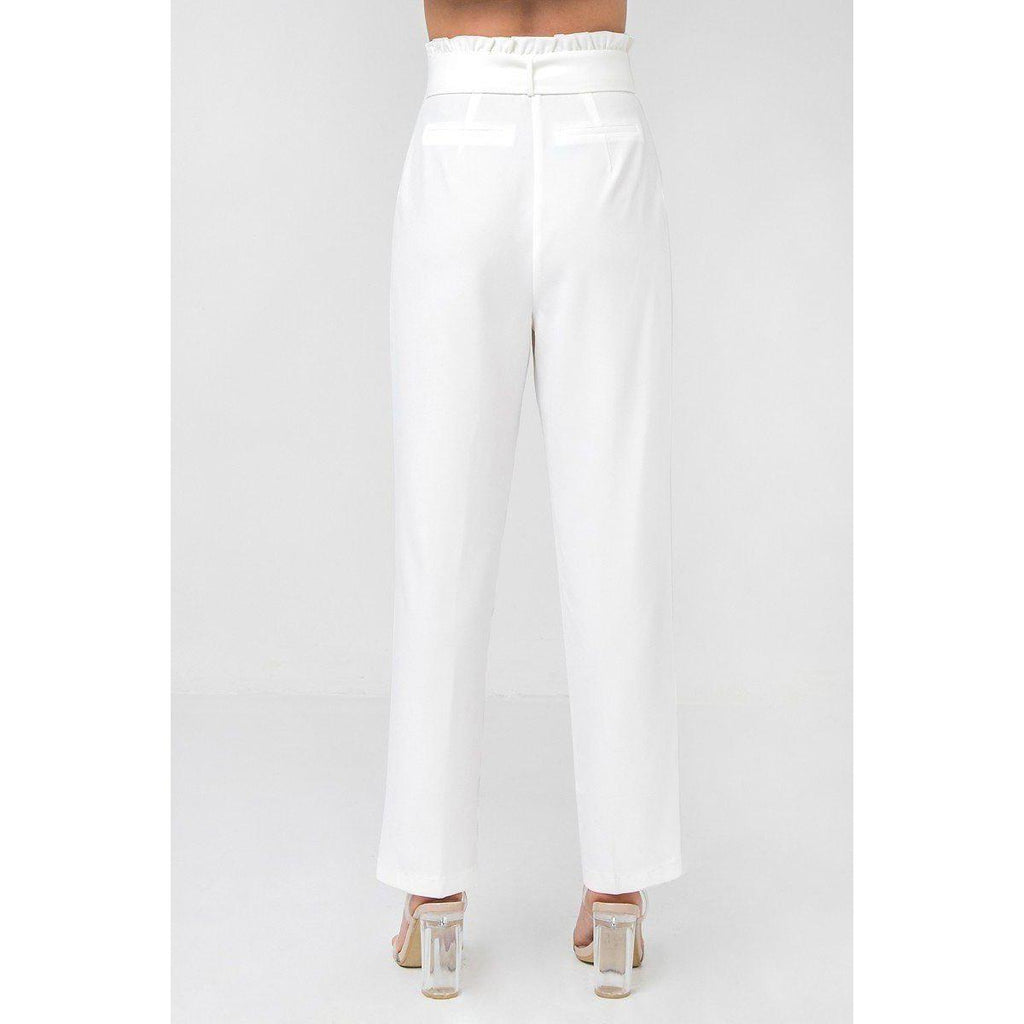 A Solid Pant Featuring Paperbag Waist With Rattan Buckle Belt-Women - Apparel - Pants - Trousers-NXTLVLNYC