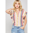 A Woven Shirt In Multicolor Striped With Collared Neckline-Shirts & Tops-NXTLVLNYC