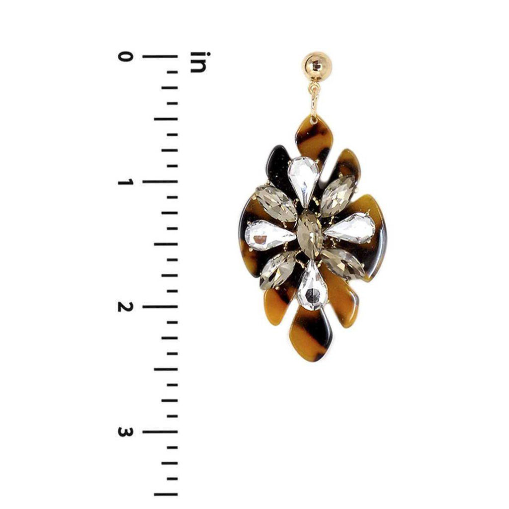 Acetate Rhinestone Flower Dangle Earring-EARRINGS-NXTLVLNYC