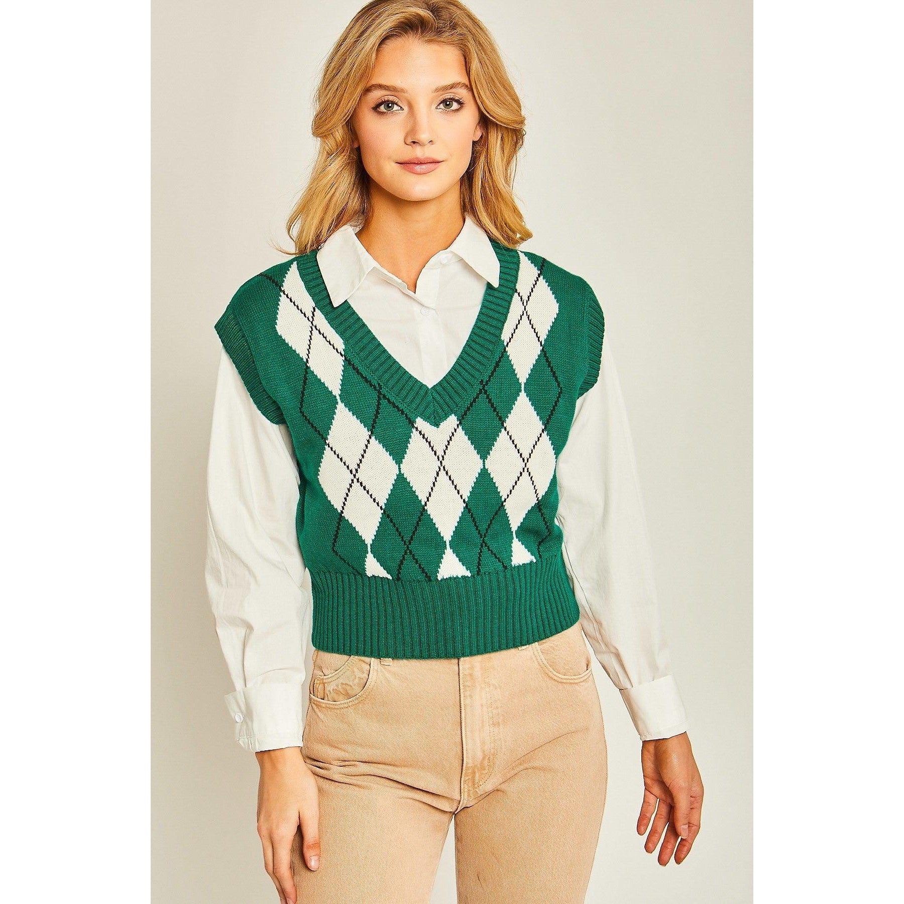 Argyle Print Sweater Vest-NXTLVLNYC