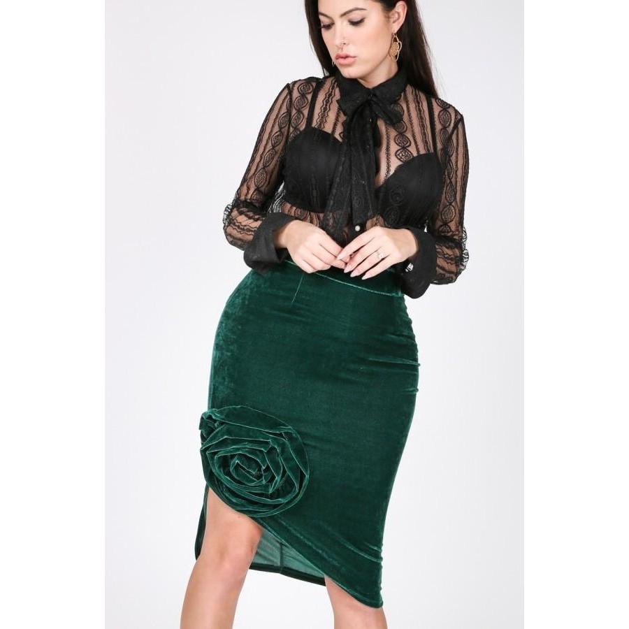 Asymmetrical Flower Velvet Skirt-Women's Fashion - Women's Clothing - Skirt-NXTLVLNYC
