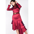 Asymmetrical Ruffle Bottom Satin Skirt-Clothing Dresses-NXTLVLNYC