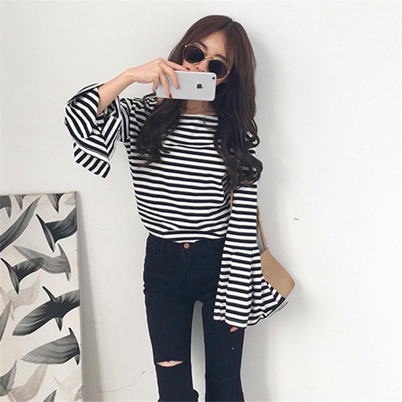 B&W Bell Sleeve Top-Women's Fashion - Women's Clothing - Blouses & Shirts-NXTLVLNYC