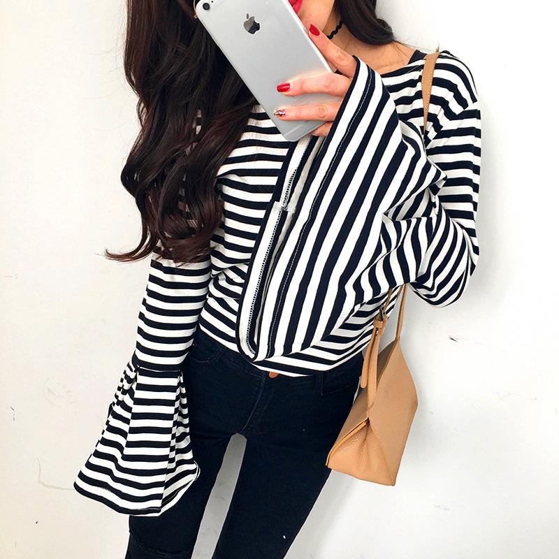 B&W Bell Sleeve Top-Women's Fashion - Women's Clothing - Blouses & Shirts-NXTLVLNYC