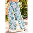 Back Elastic Waist Band Side Pockets Pleat Side Open Slit Tropical Print Pants-NXTLVLNYC