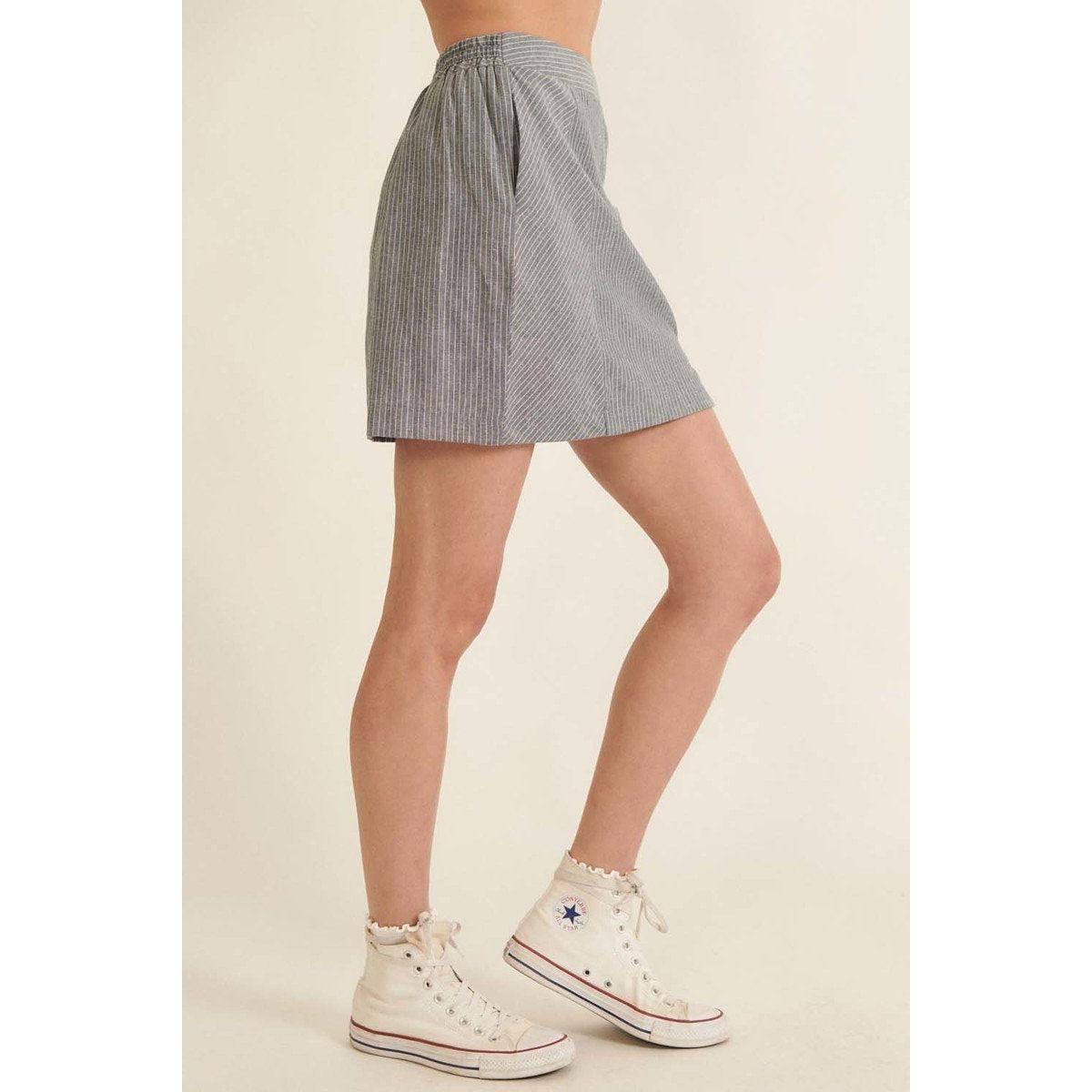 Banded Front Waist Pinstripe Mini Skirt-NXTLVLNYC