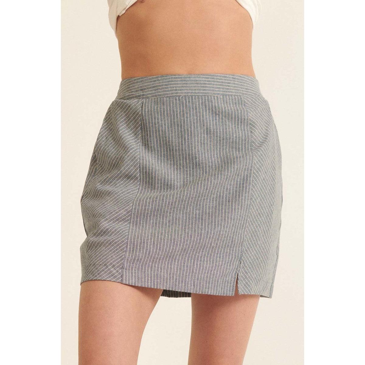 Banded Front Waist Pinstripe Mini Skirt-NXTLVLNYC