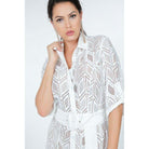 Belted Hi Low Placket Lace Shirt Dress-Women - Apparel - Dresses - Casual-NXTLVLNYC