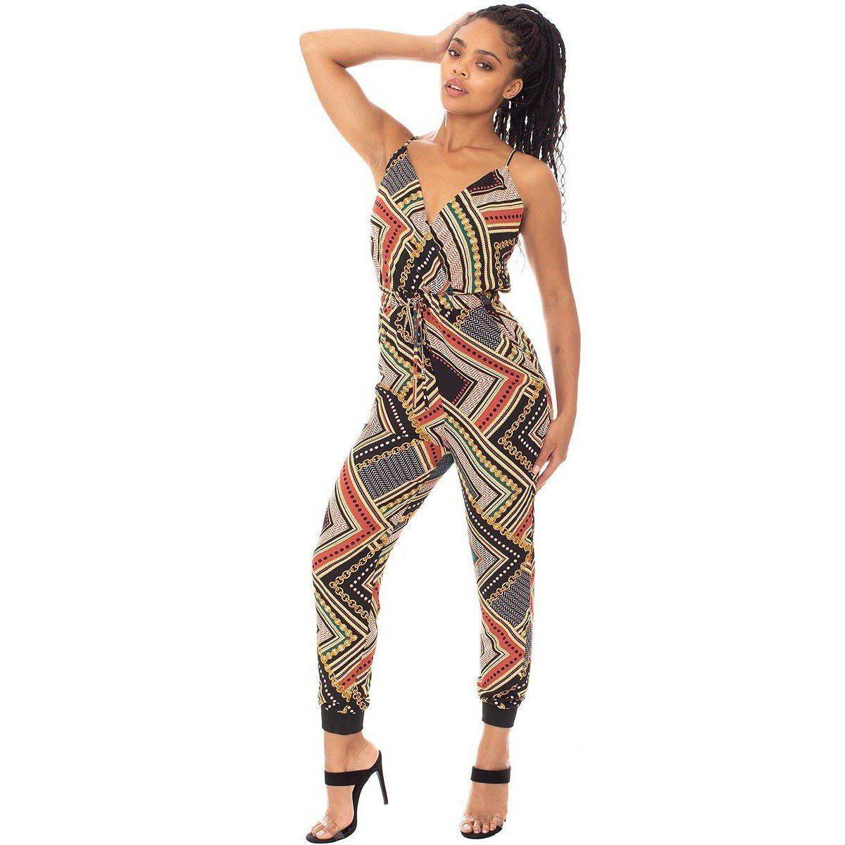 Boarder Print Wrap Drawstring Waist Jumpsuit-Women - Apparel - Jumpsuits/Rompers-NXTLVLNYC