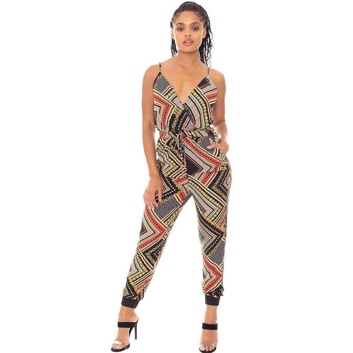 Boarder Print Wrap Drawstring Waist Jumpsuit-Women - Apparel - Jumpsuits/Rompers-NXTLVLNYC
