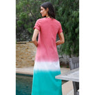 Brick Multi Color Cotton Tie-dye V-neck Maxi Dress-Dresses-NXTLVLNYC