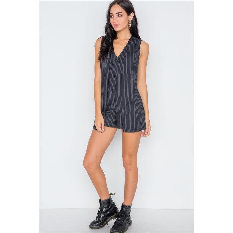 Button Down Sleeveless Romper-Jumpsuits & Rompers-NXTLVLNYC