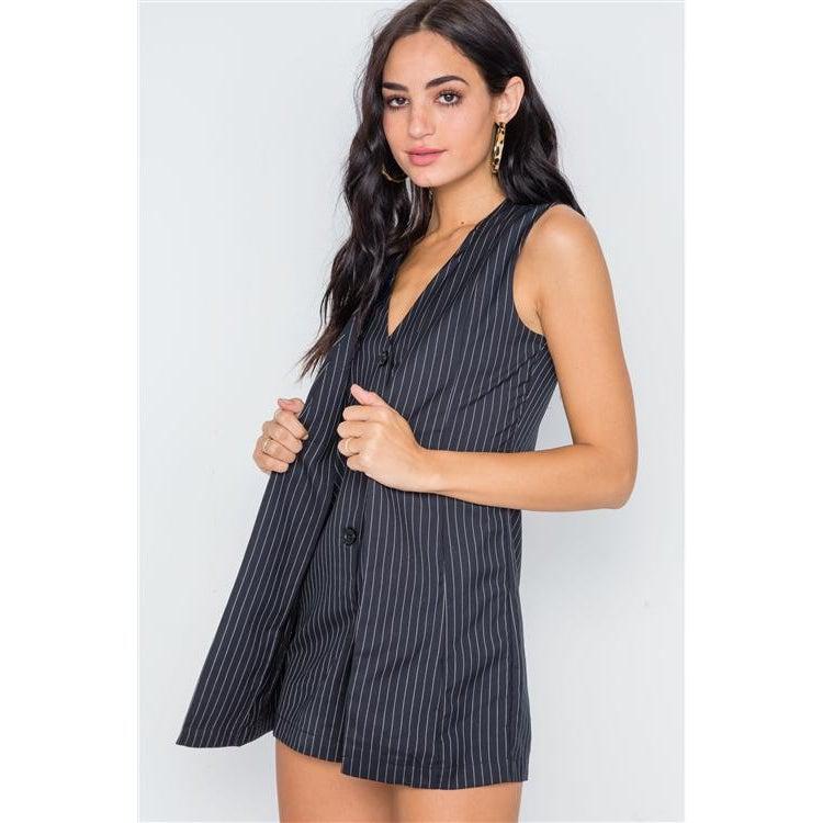 Button Down Sleeveless Romper-Jumpsuits & Rompers-NXTLVLNYC