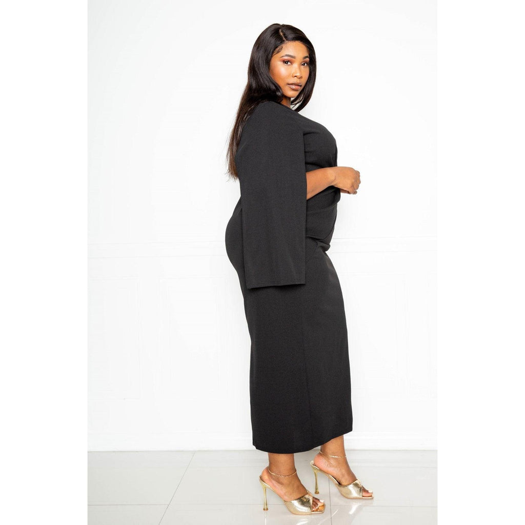 Cape Sleeve Dress With Knot Detail-NXTLVLNYC