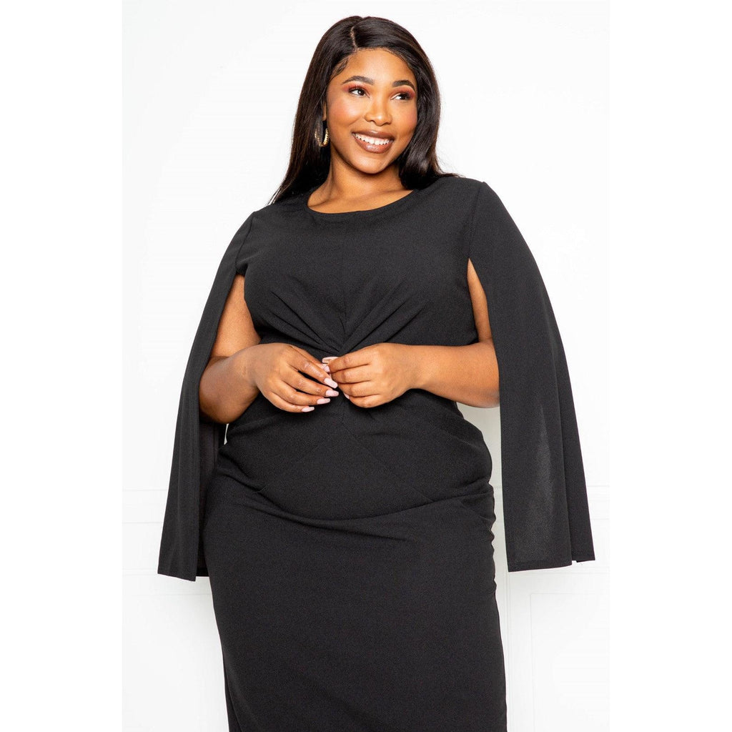 Cape Sleeve Dress With Knot Detail-NXTLVLNYC