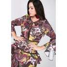 Cascade Ruffle Sleeve Frill Tiered Bottom Print Midi Dress-Women - Apparel - Dresses - Casual-NXTLVLNYC