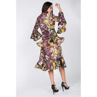 Cascade Ruffle Sleeve Frill Tiered Bottom Print Midi Dress-Women - Apparel - Dresses - Casual-NXTLVLNYC