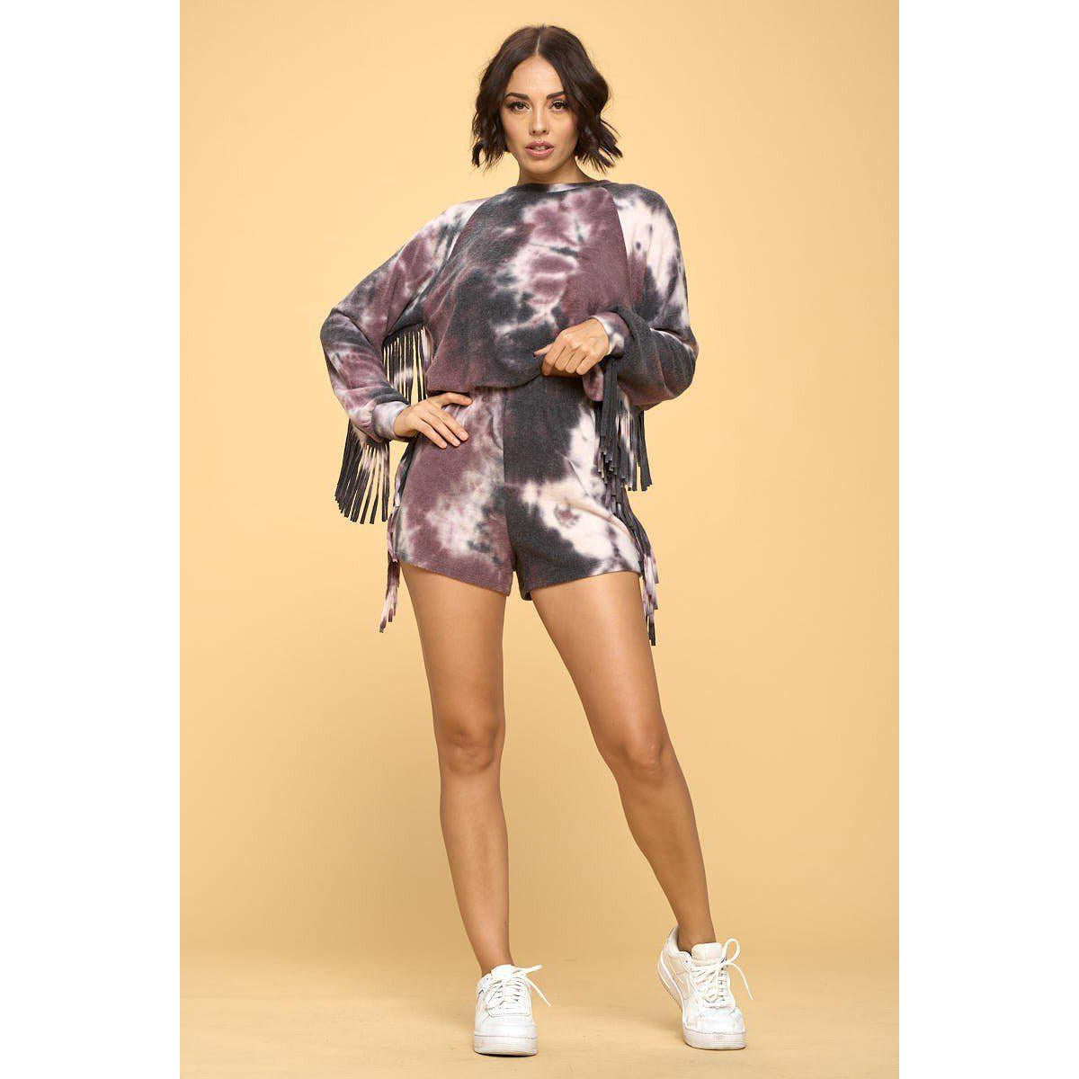 Casual Tie Die Print Top And Shorts Set-NXTLVLNYC