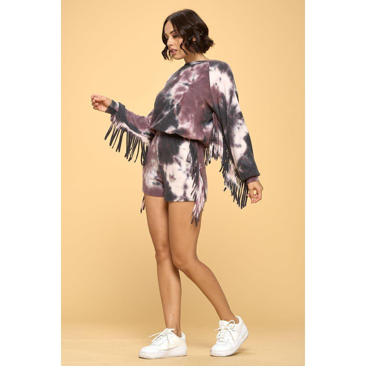 Casual Tie Die Print Top And Shorts Set-NXTLVLNYC