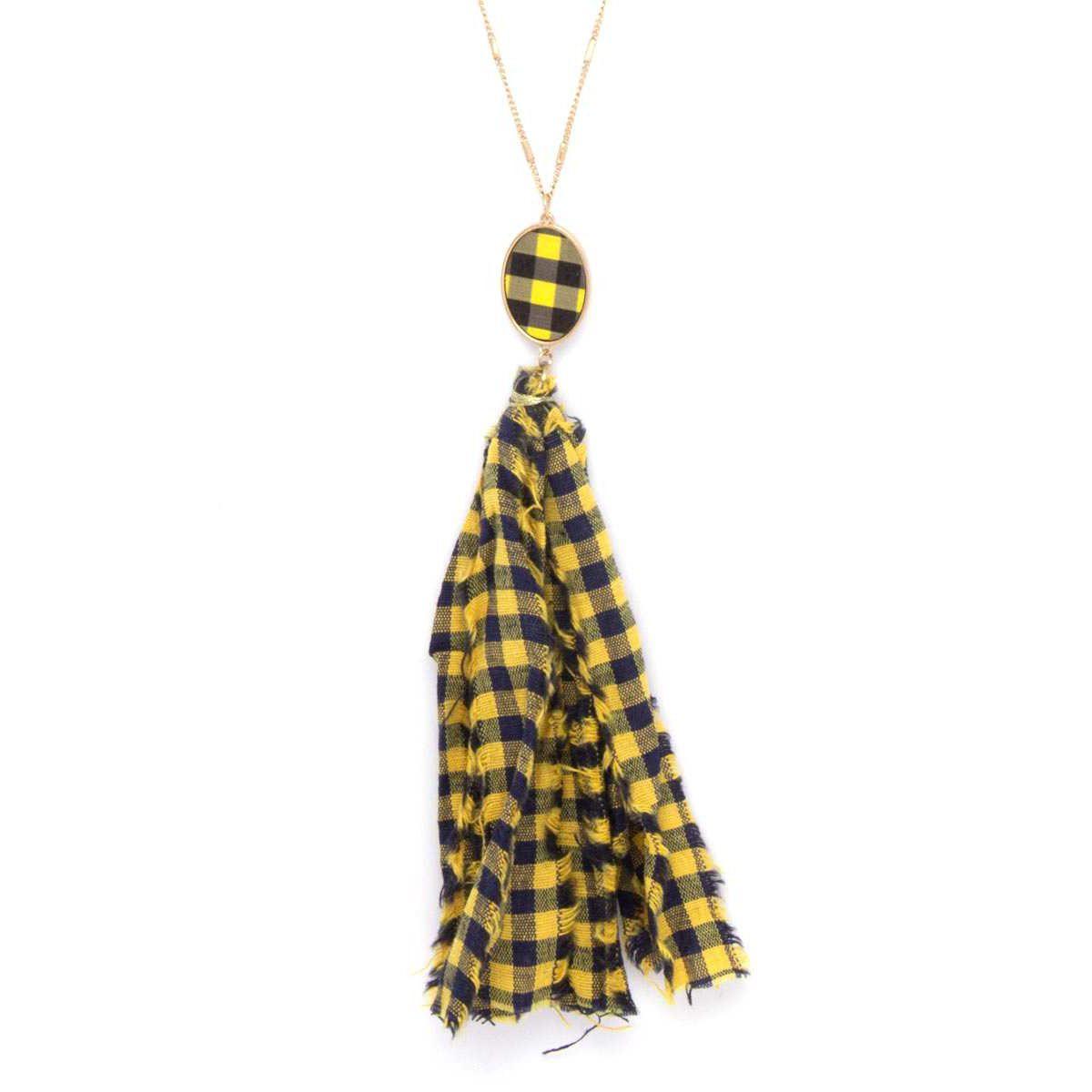 Checkered Pattern Fabric Tassel Necklace-Jewelry & Accessories - Necklaces & Pendants-NXTLVLNYC