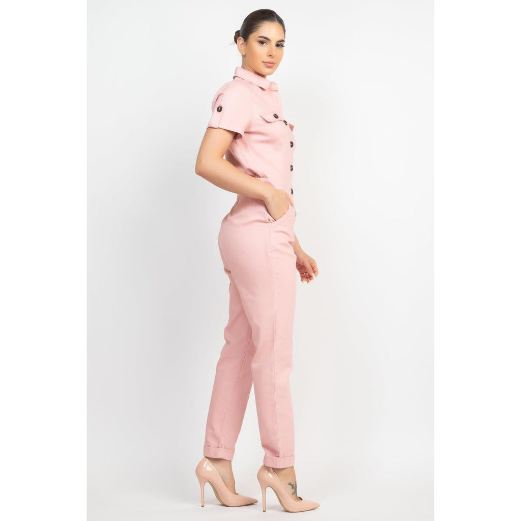 Collared Button-front Jumpsuit-NXTLVLNYC