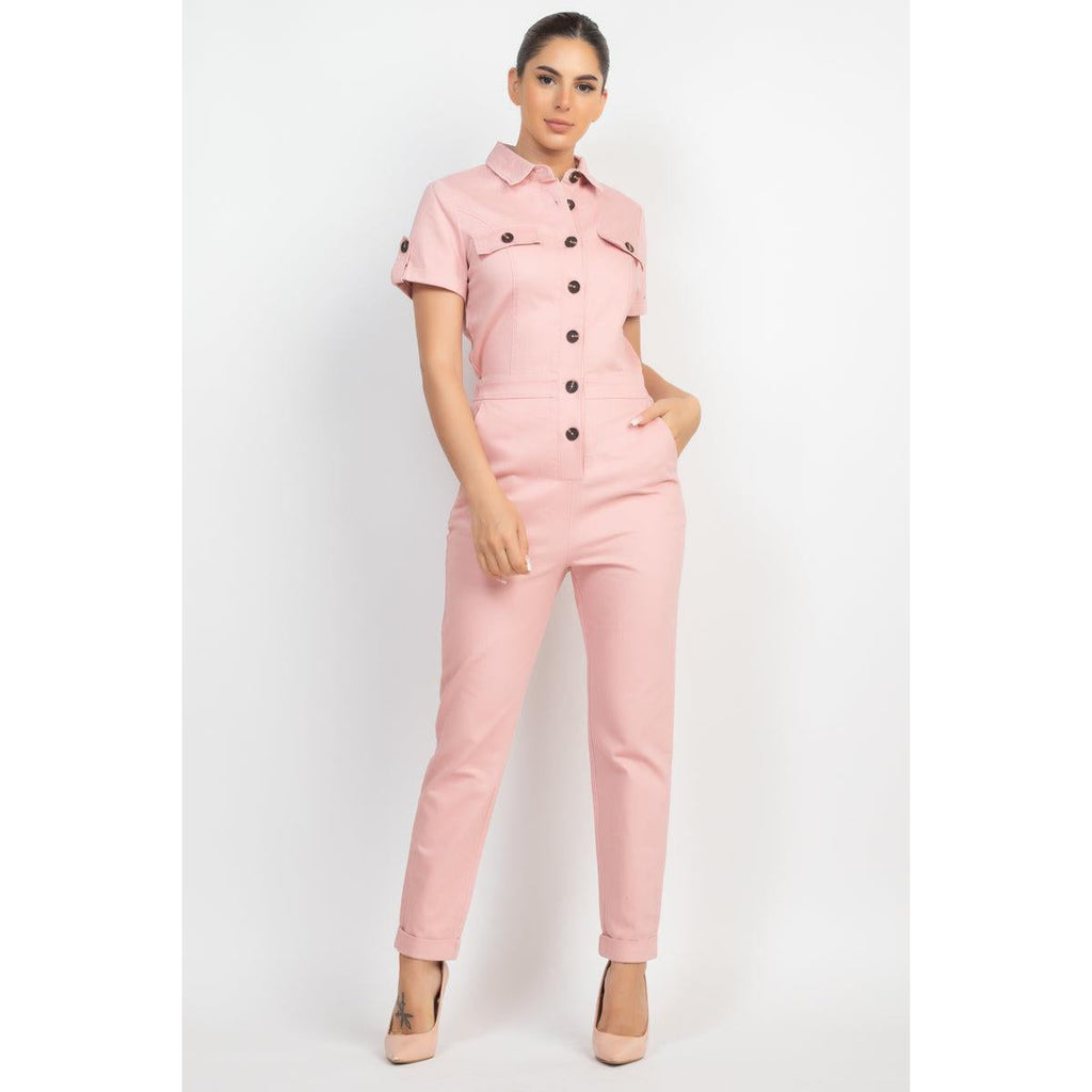 Collared Button-front Jumpsuit-NXTLVLNYC