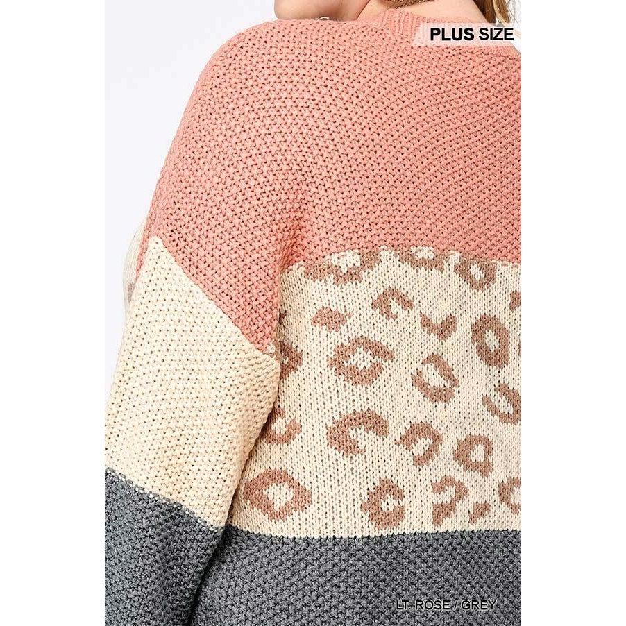 Color Block And Leopard Pattern Mixed Pullover Sweater-NXTLVLNYC
