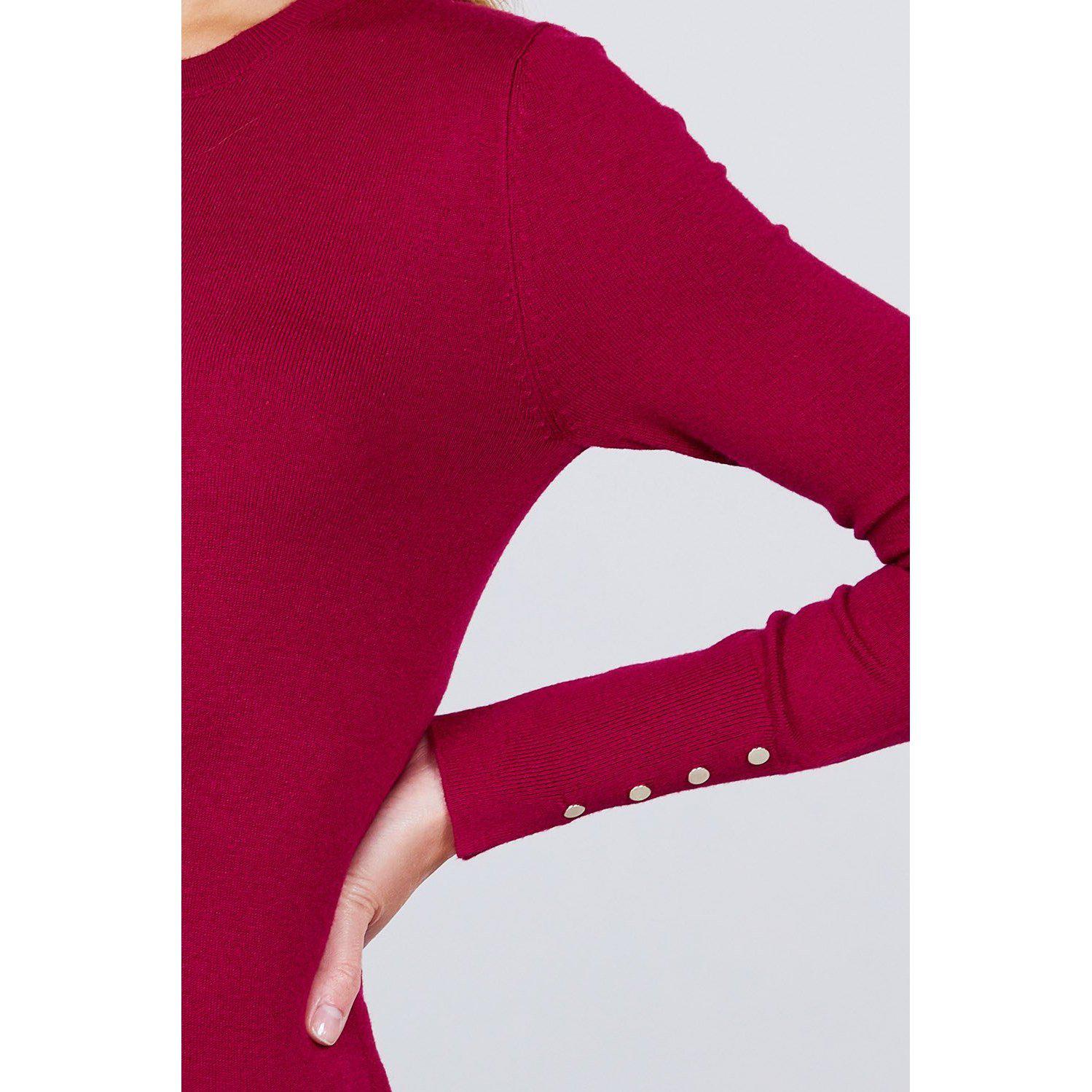 Crew Neck Sweater W/rivet Button-Women - Apparel - Sweaters - Pull Over-NXTLVLNYC
