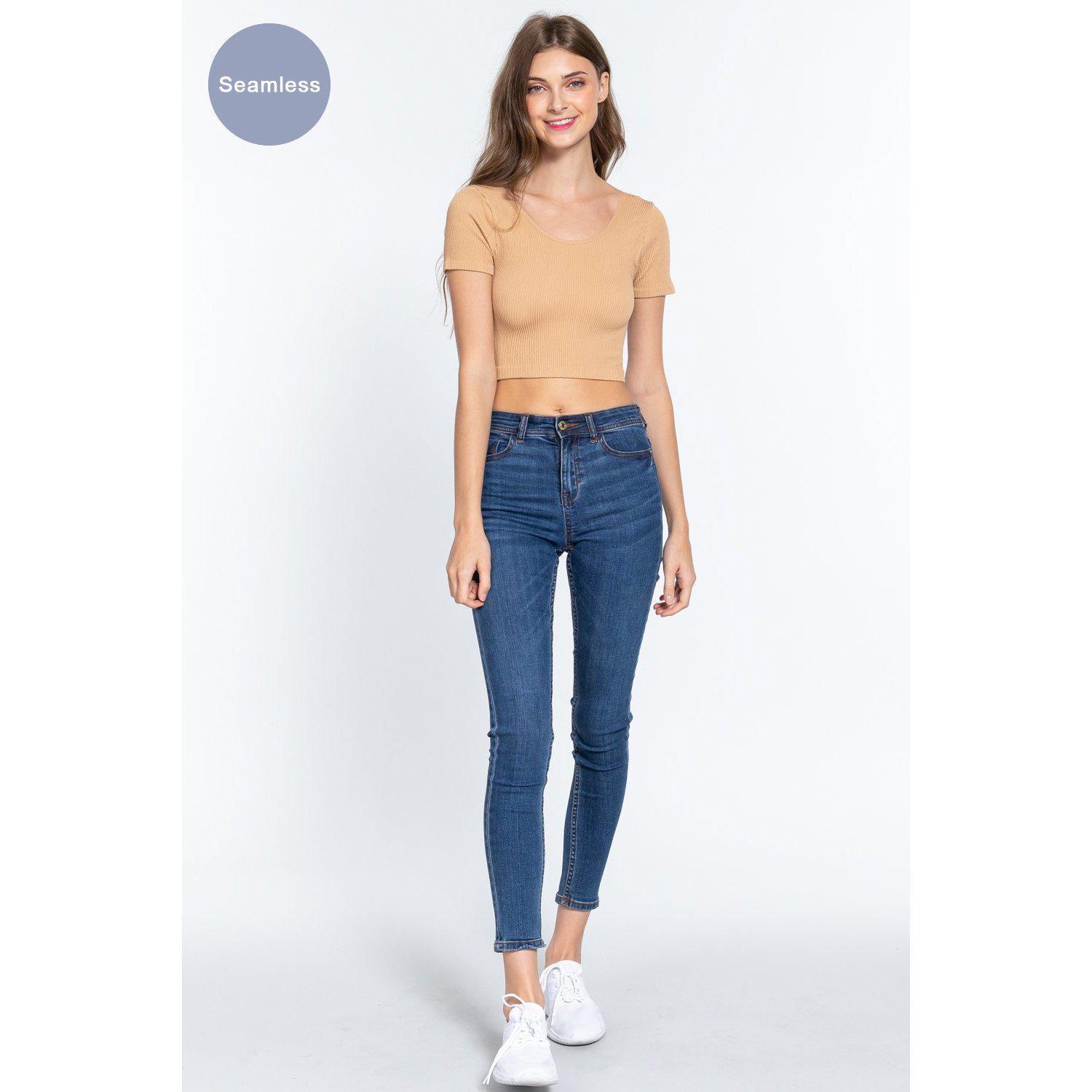 Cross Back Rib Seamless Crop Top-NXTLVLNYC