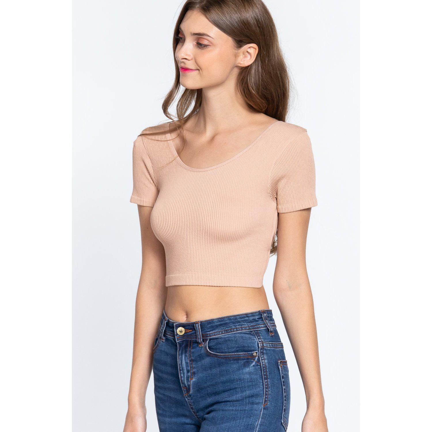 Cross Back Rib Seamless Crop Top-NXTLVLNYC