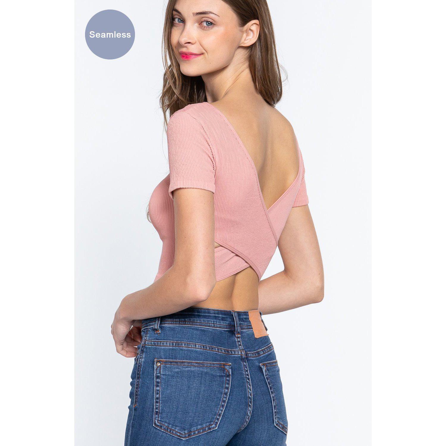 Cross Back Rib Seamless Crop Top-NXTLVLNYC