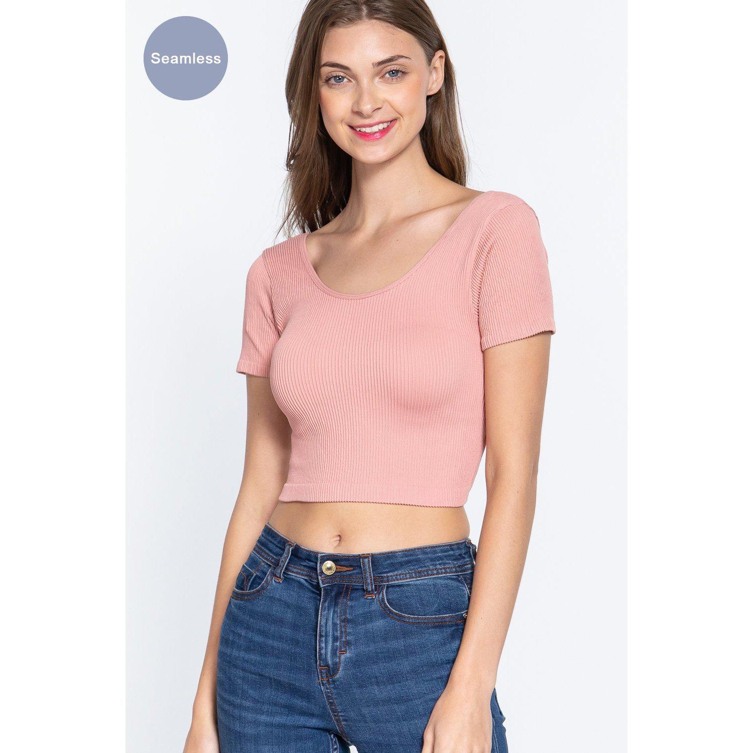 Cross Back Rib Seamless Crop Top-NXTLVLNYC