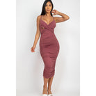 Cross Wrap Ruched Midi Dress-Dresses-NXTLVLNYC