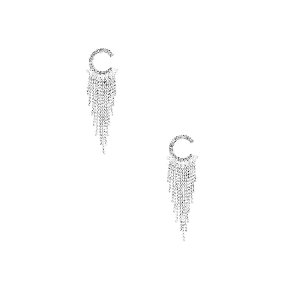 Crystal C Shape Baguette Fringe Earring-NXTLVLNYC