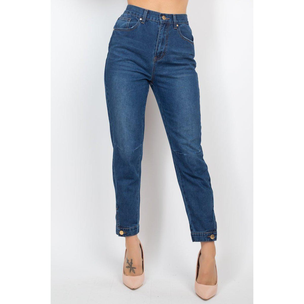 Cuffed-button Mom Jeans-Women - Apparel - Pants - Trousers-NXTLVLNYC