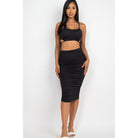 Cut-out Tie Side Crop Top & Ruched Midi Skirt Set-NXTLVLNYC