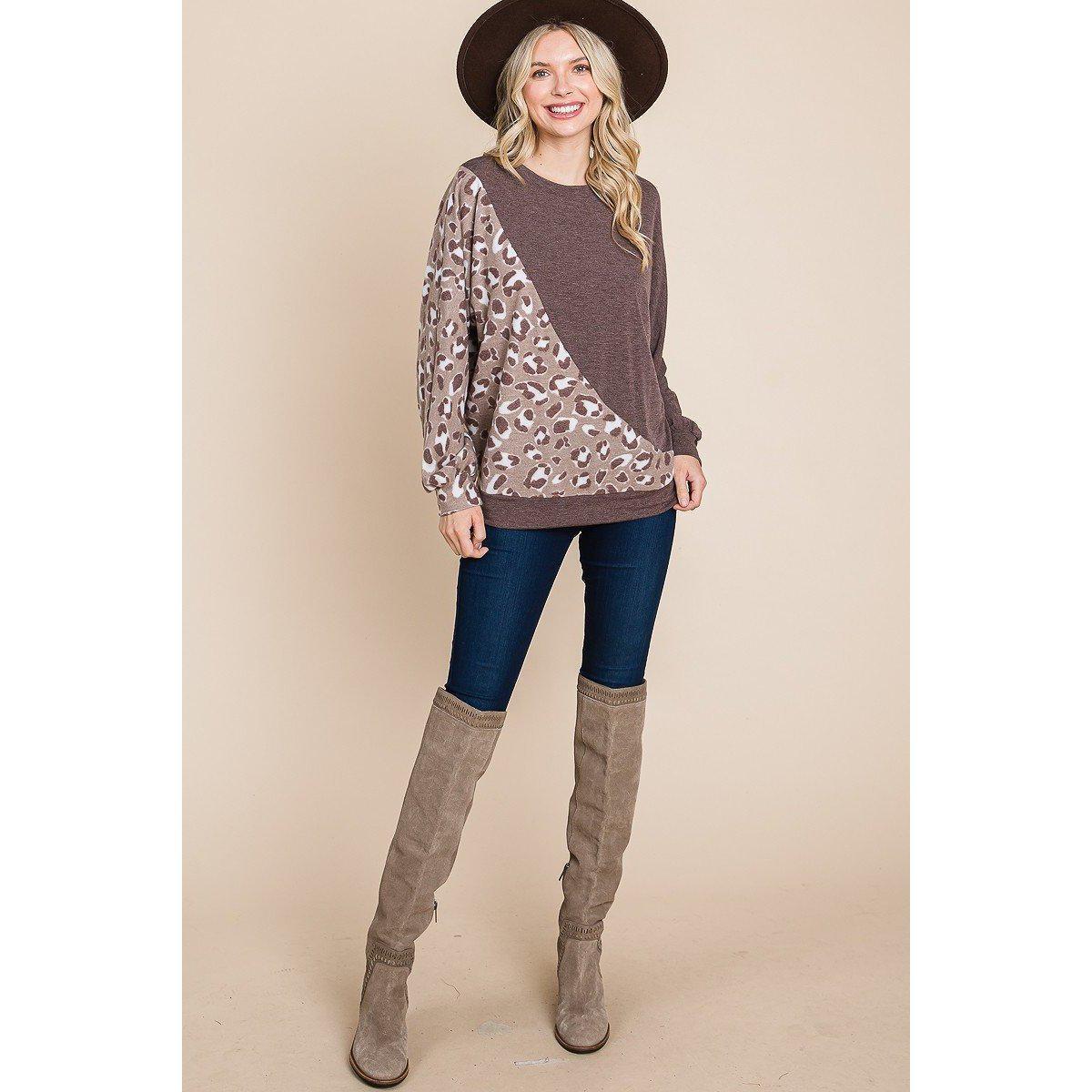 Cute Animal French Terry Brush Contrast Print Pullover With Cuff Detail-NXTLVLNYC