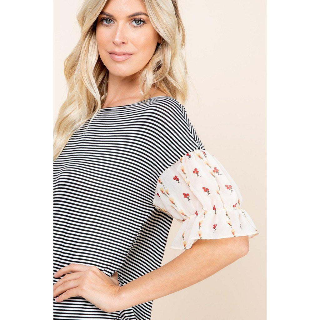 Cute Striped Curved Hem Casual Top-Clothing Tops-NXTLVLNYC