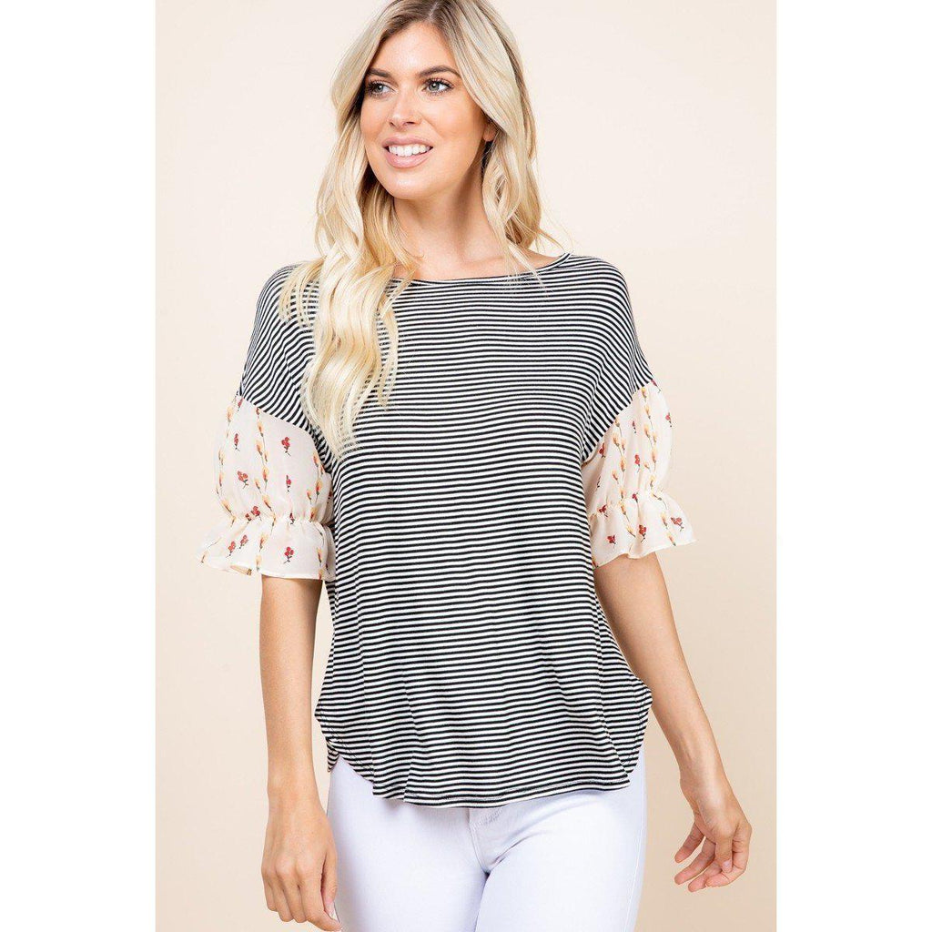 Cute Striped Curved Hem Casual Top-Clothing Tops-NXTLVLNYC