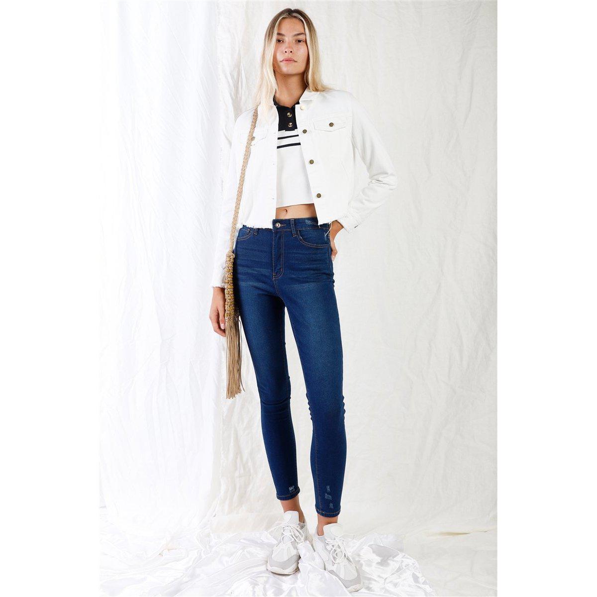 Dark Blue High-waisted With Rips Skinny Denim Jeans-Pants-NXTLVLNYC