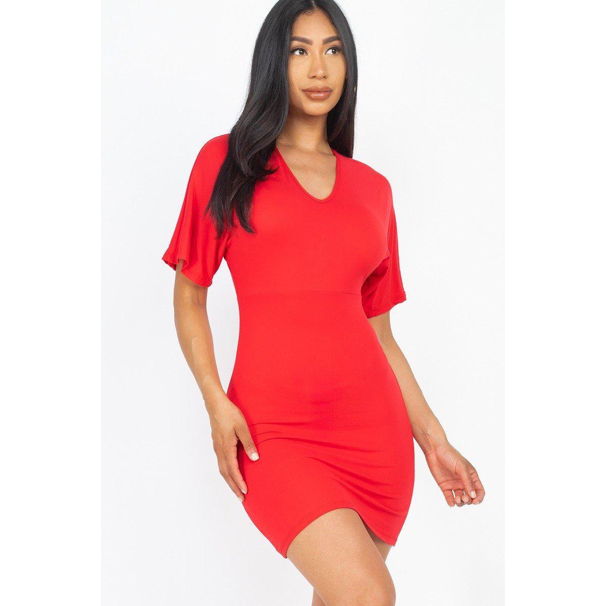 Dolman Sleeves Solid Mini Dress-NXTLVLNYC