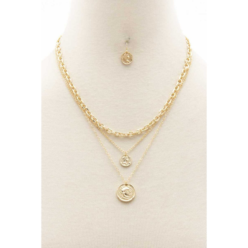 Double Coin Charm Layered Necklace-NXTLVLNYC