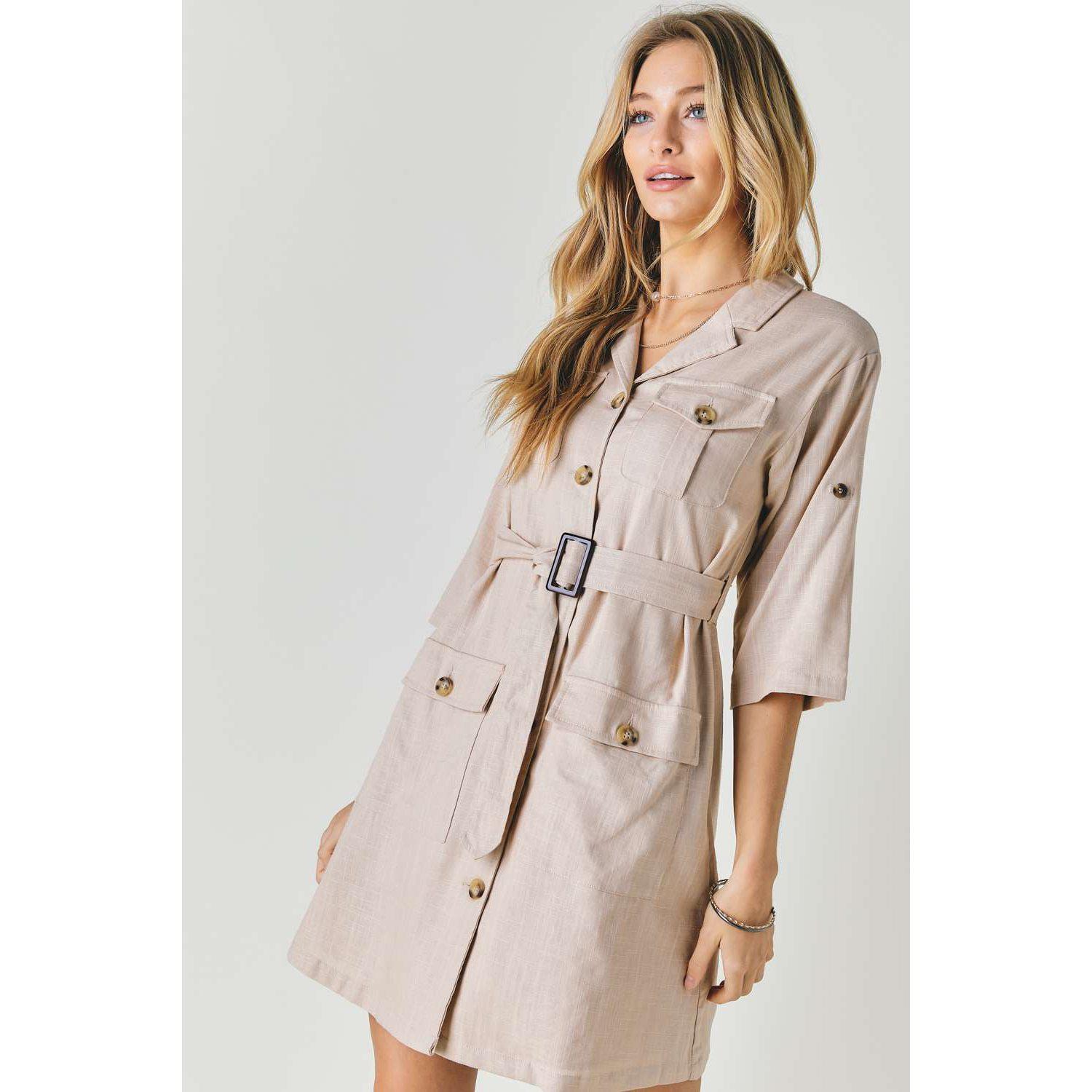 Drop Shoulder With Waist Tie Belted Dress-Dresses-NXTLVLNYC