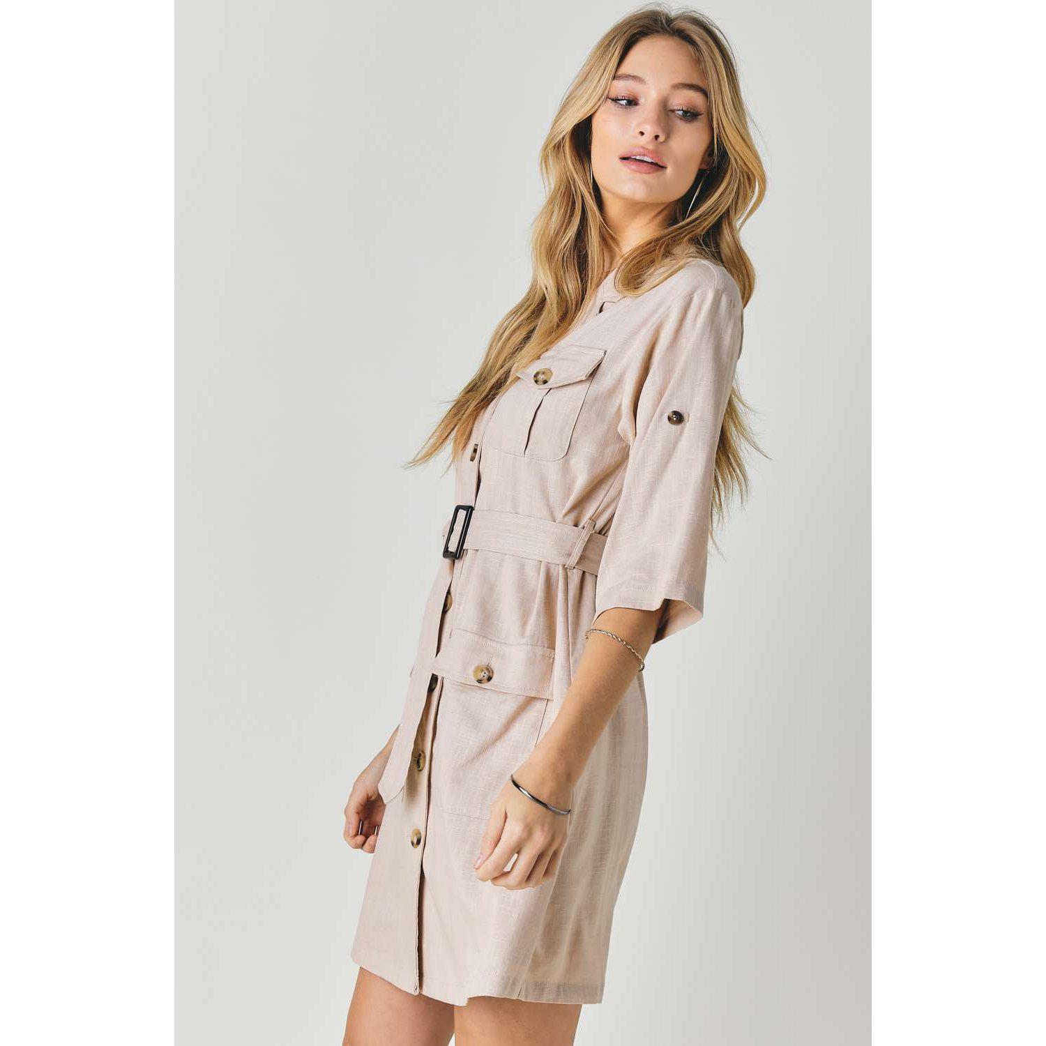 Drop Shoulder With Waist Tie Belted Dress-Dresses-NXTLVLNYC