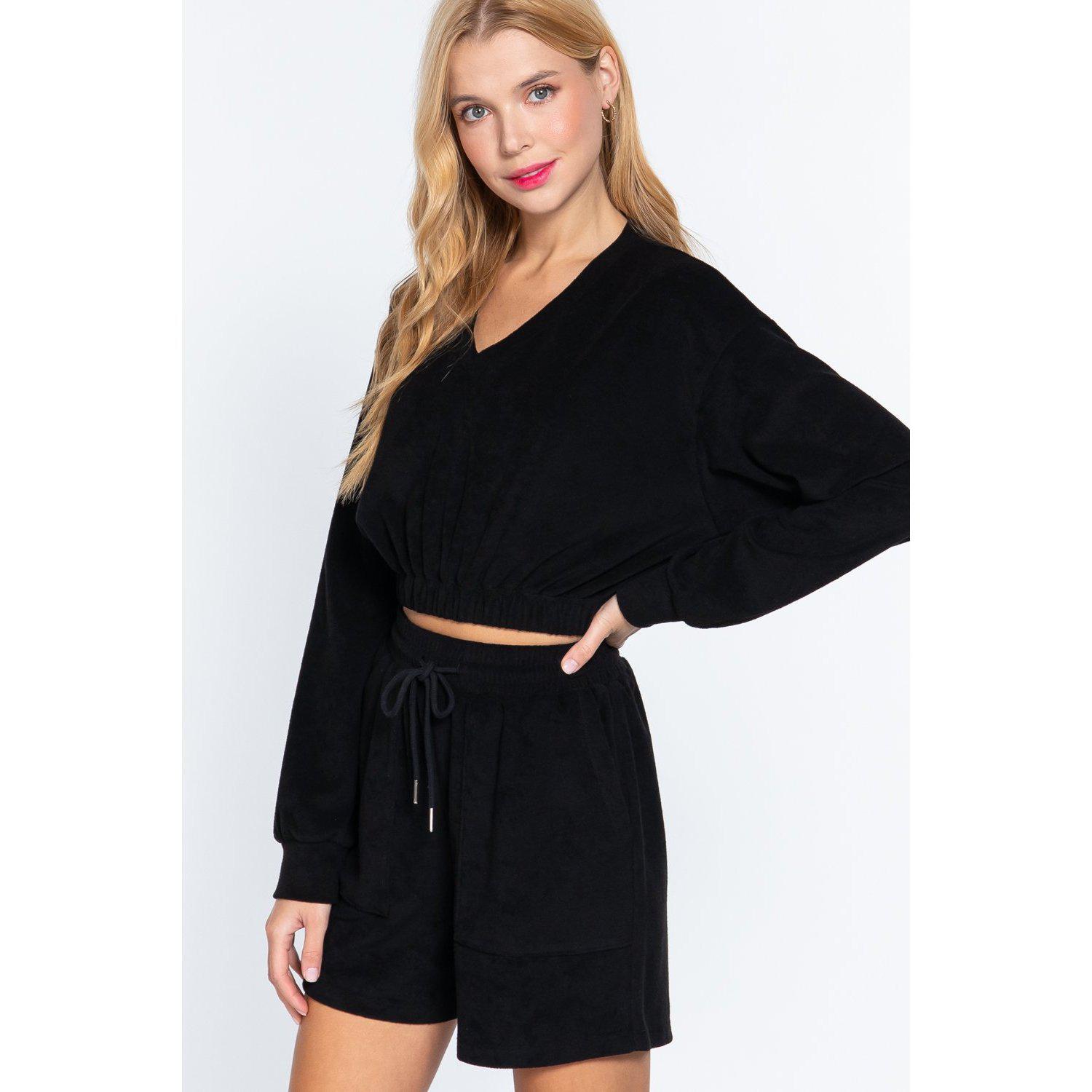 Elasticized Hem Terry Towelling Top-NXTLVLNYC